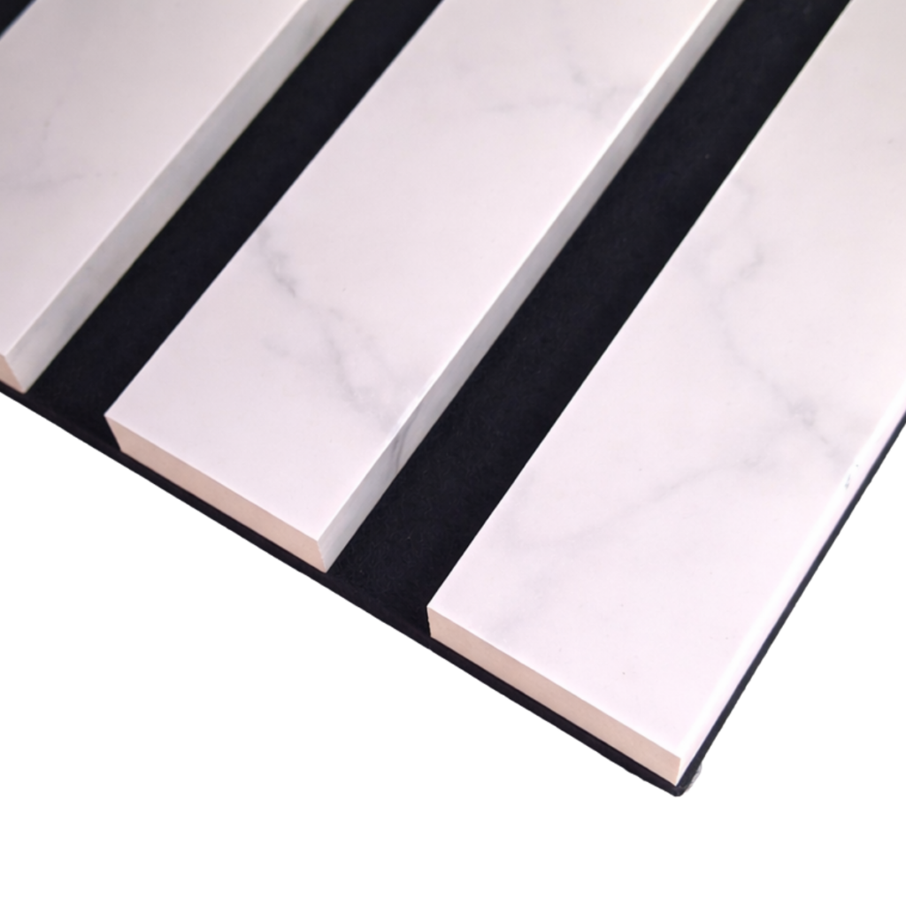 Acoustic Slatted Wall Panels – Luxe Finish – White Marble – 240cm x 60cm (4 pack)