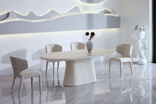 Celine Big Dining Table — Ivory & Travertine