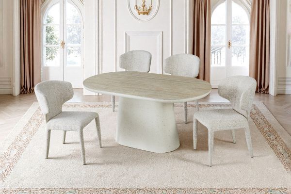 Celine Small Dining Table — Ivory & Travertine