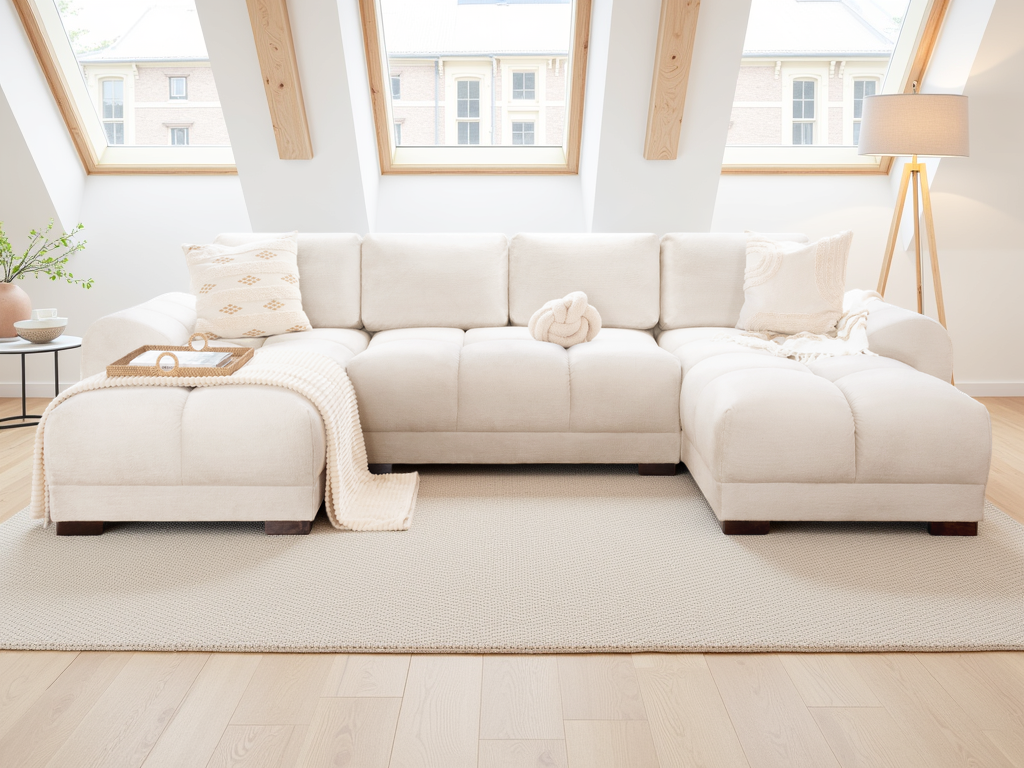 Azzuro Cream U-Shape Corner Sofa