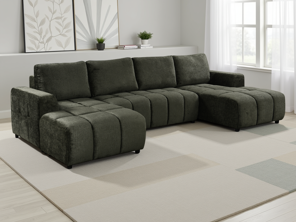 Shanghai Luxury Green U-Shape Corner Sofa Bed