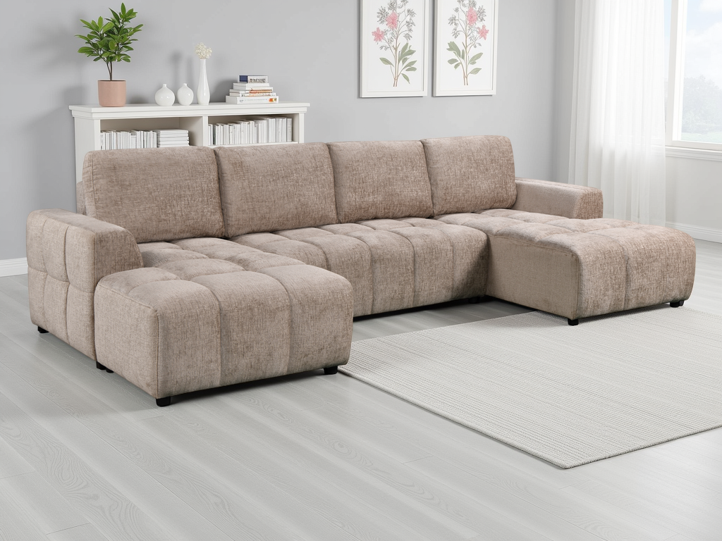 Shanghai Luxury Beige U-Shape Corner Sofa Bed