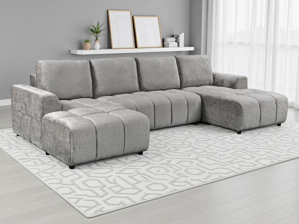Shanghai Luxury Grey U-Shape Corner Sofa Bed