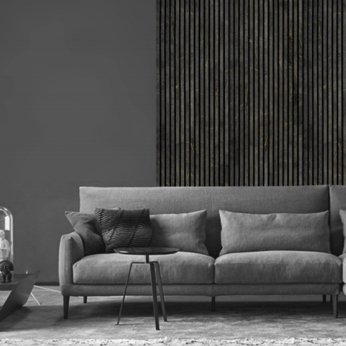 Acoustic Slatted Wall Panels - Luxe Finish - Gold & Black Marble - 240cm x 60cm (4 pack)