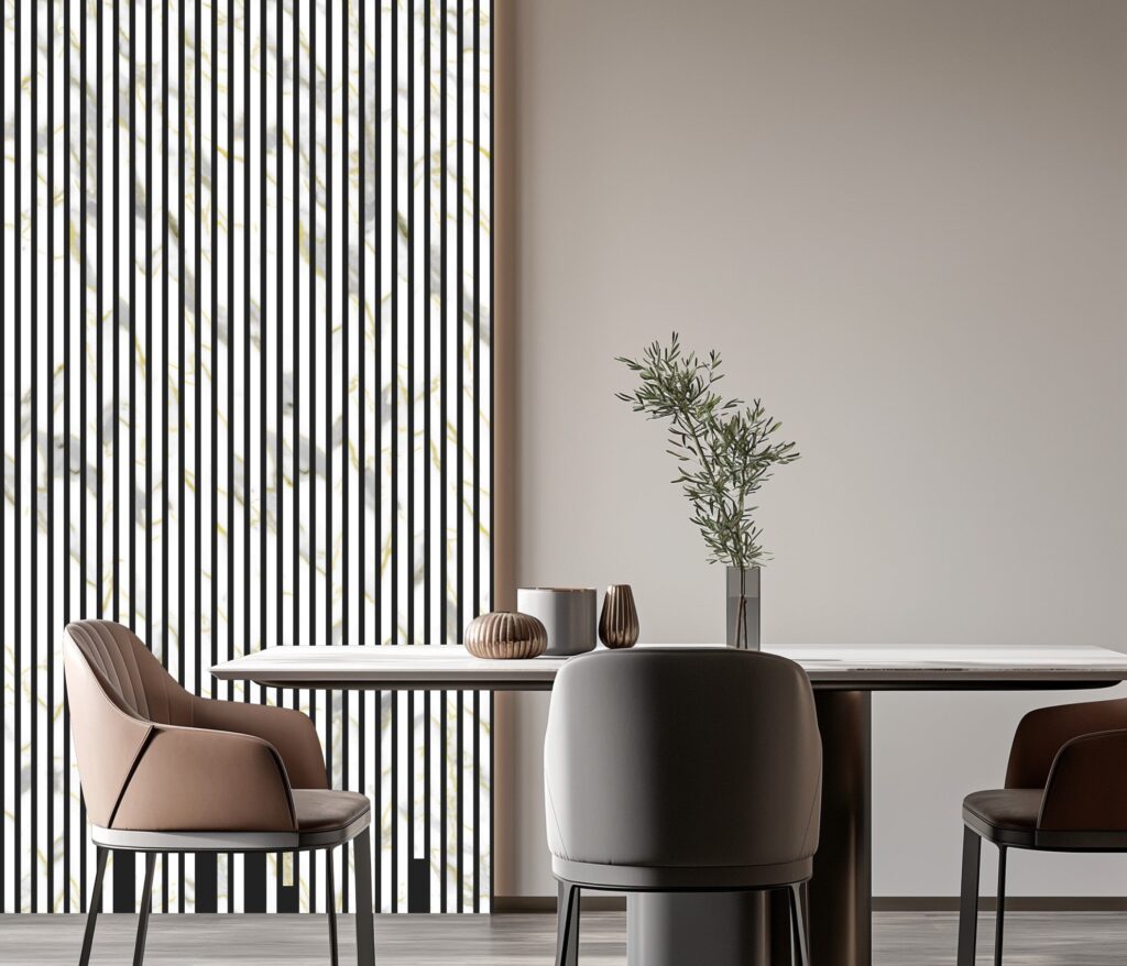 Acoustic Slatted Wall Panels – Luxe Finish – Gold & White Marble – 240cm x 60cm (4 pack)
