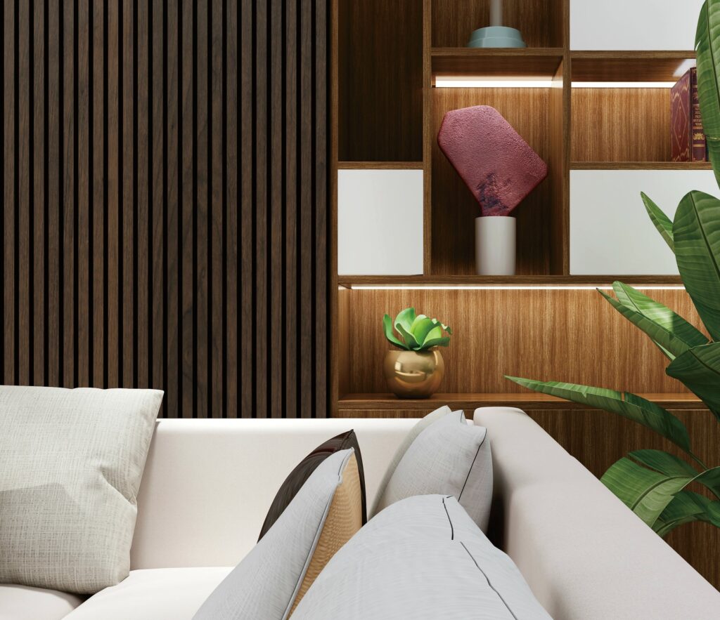 Tall Acoustic Slat Wall Panels – Walnut – 280cm x 60cm (Pack of 3)