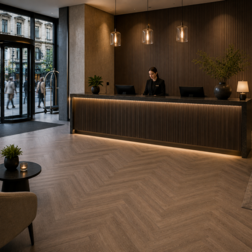 Smoked Oak Herringbone LVT Flooring – 750 x 150mm
