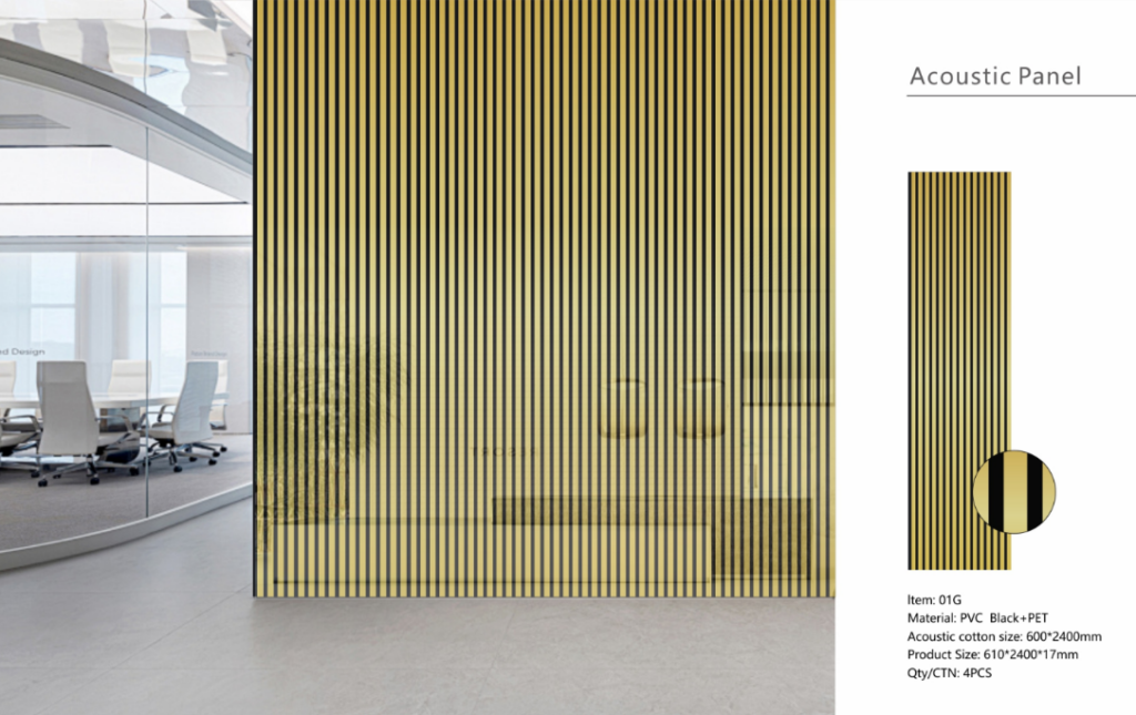 Acoustic Slatted Wall Panel – Luxe Finish – Gold Metallic – 240cm x 60cm (Single Strip)