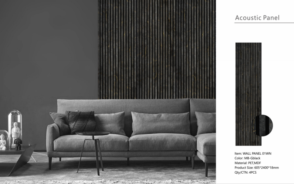Acoustic Slatted Wall Panels – Luxe Finish – Gold & Black Marble – 240cm x 60cm (4 pack)