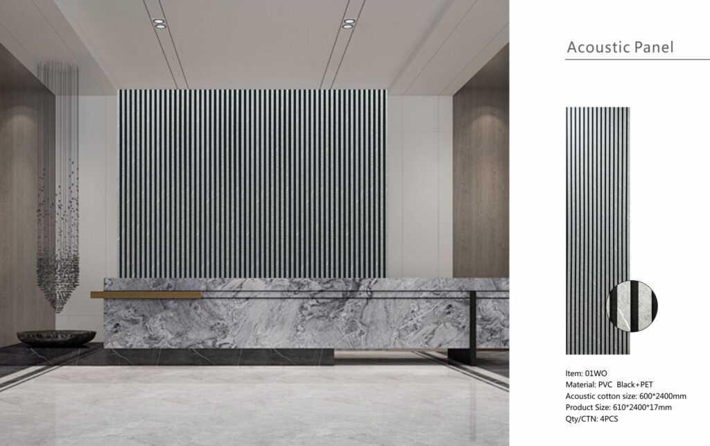 Acoustic Slatted Wall Panels – Luxe Finish – Grey Marble – 240cm x 60cm (4 pack)