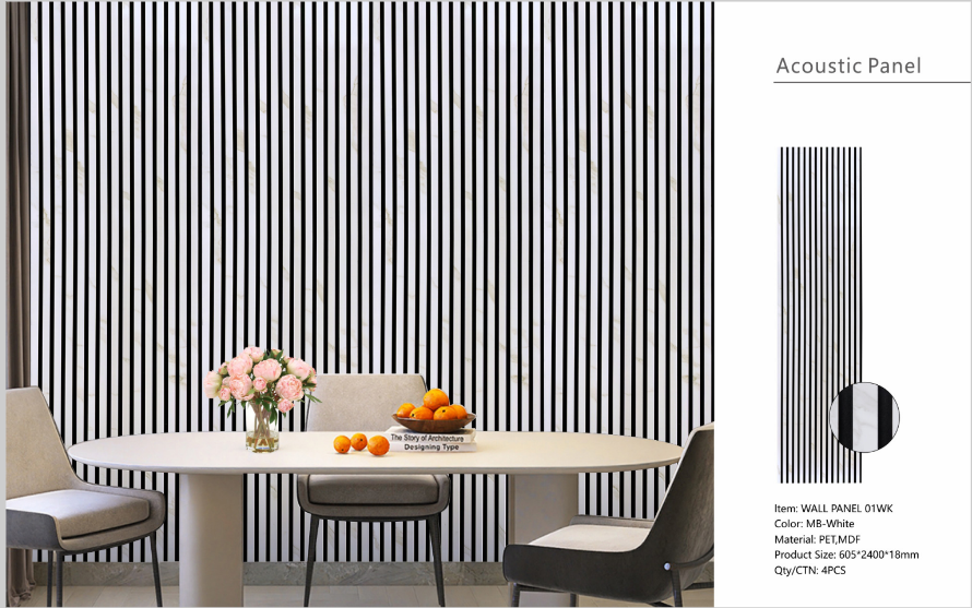 Acoustic Slatted Wall Panels – Luxe Finish – White Marble – 240cm x 60cm (4 pack)