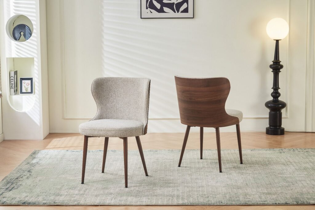 Bella Dining Chair – Walnut & Light Taupe Fabric