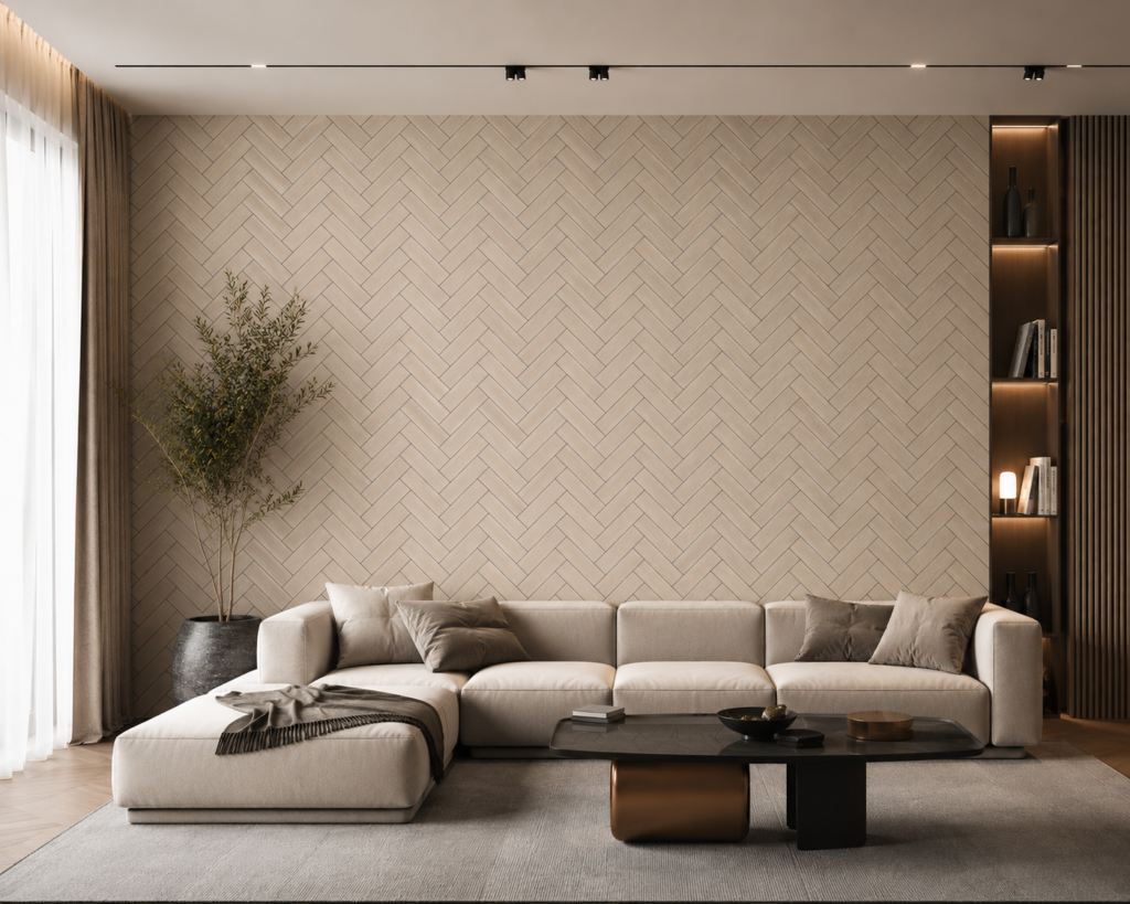 Herringbone Acoustic Wall Panels – Shadow Oak – 240cm x 60cm (4 pack)