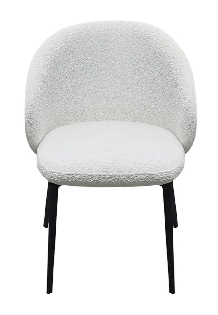 Lazio Boucle Dining Chair – Ivory White Bouclé, Black Metal Legs