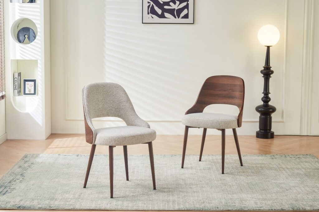 Milo Dining Chair – Walnut & Light Taupe Fabric