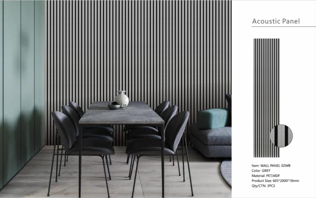 Tall Acoustic Slat Wall Panels – Grey – 280cm x 60cm (Pack of 3)