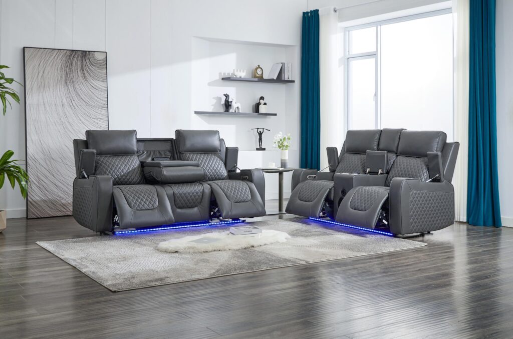 Venice 3+2 Electric Recliner Cinema Sofa Set in Grey Aire Leather