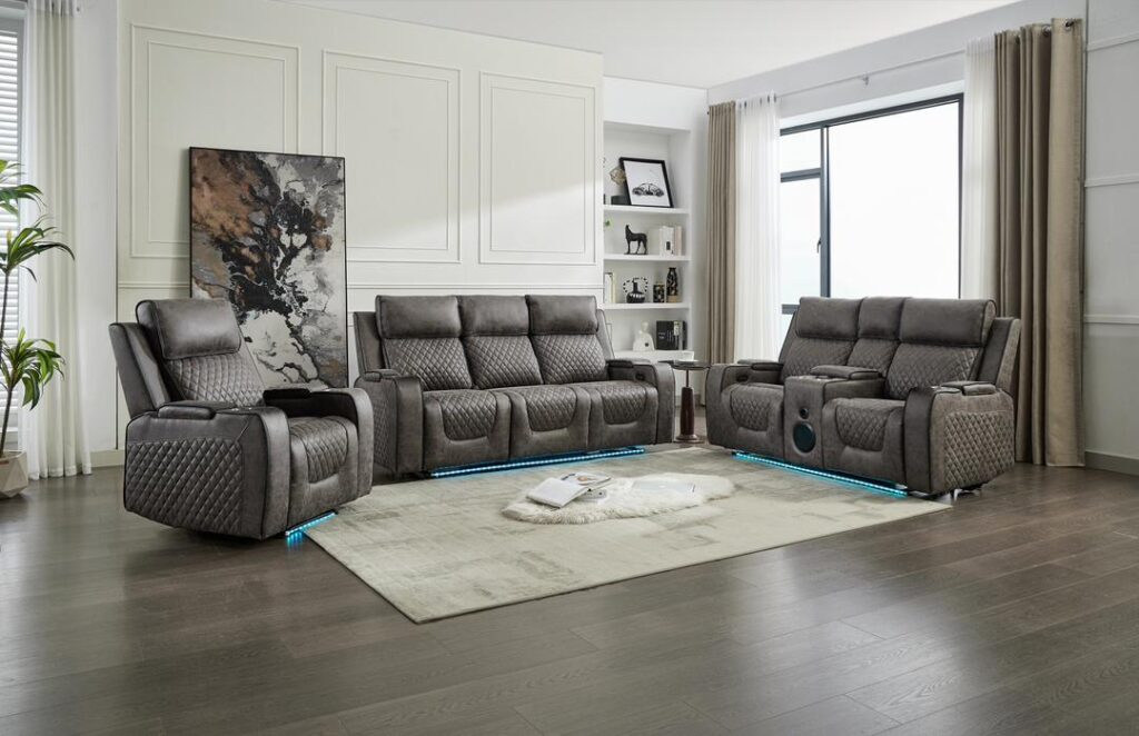 Venice 3+2 Electric Recliner Cinema Sofa Set in Grey Fabric