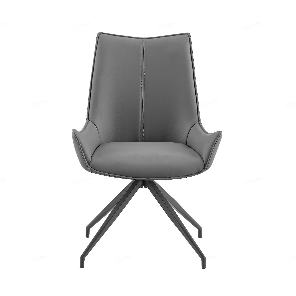 Zenith Swivel Dining Chair – Grey PU Leather, Black Metal Legs