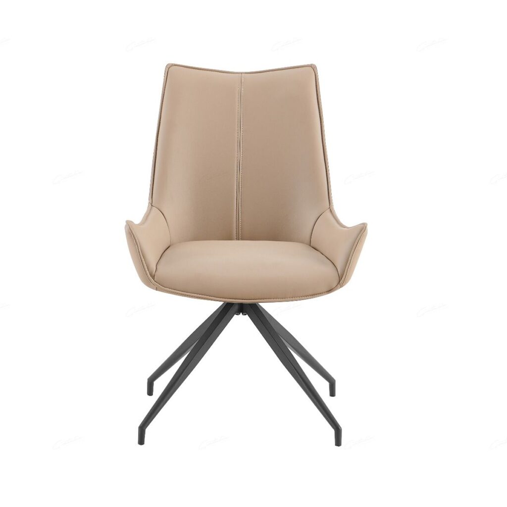 Zenith Swivel Dining Chair – Mink PU Leather, Black Metal Legs
