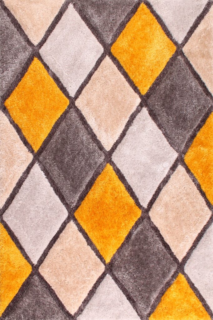 3D Carved Diamond Ochre Rug