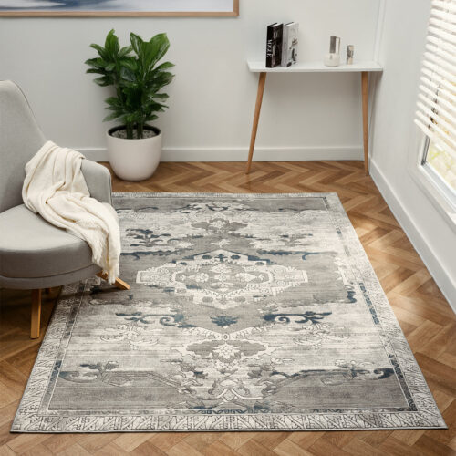 Petra Ajanta Grey / Blue Rug