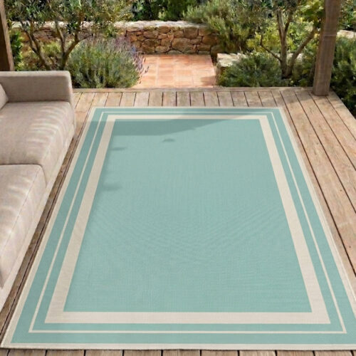 Terrace Border Aqua Rug