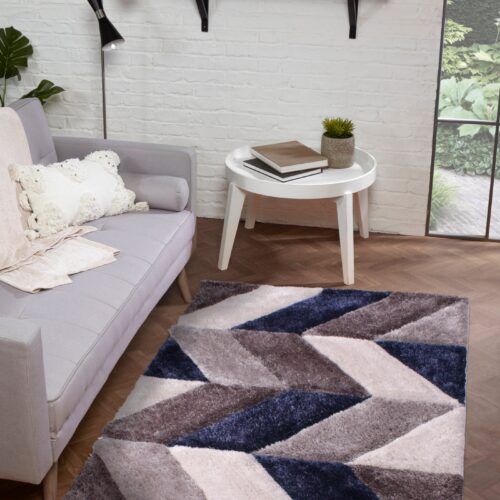 3D Carved Blazon Navy Rug