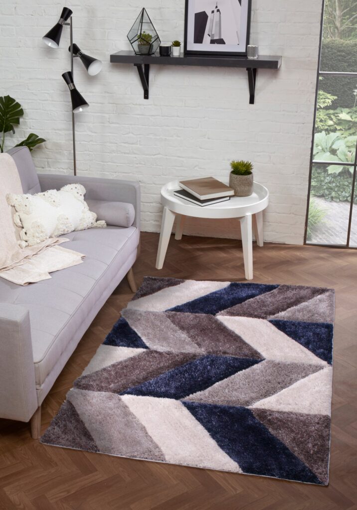 3D Carved Blazon Navy Rug