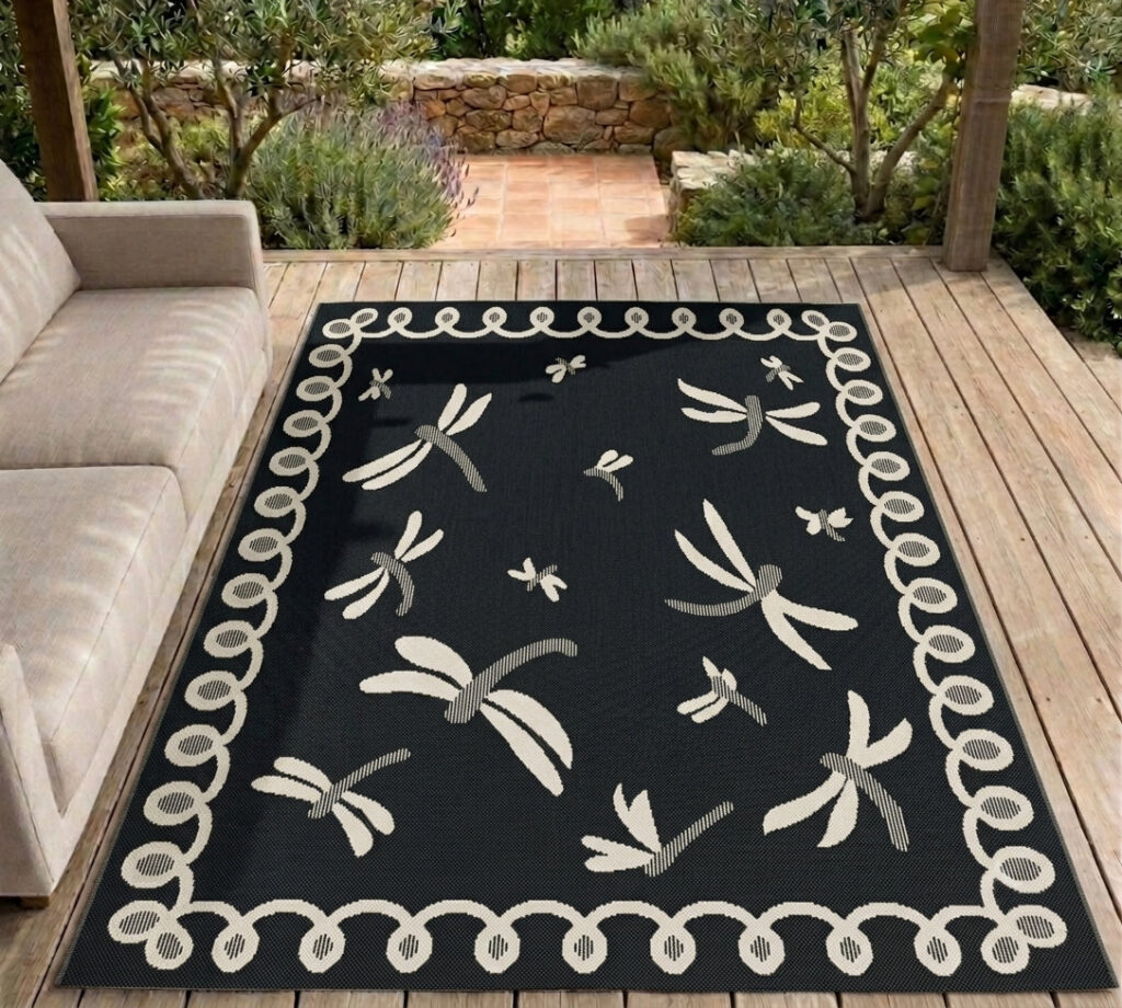 Terrace Dragonfly Black Rug