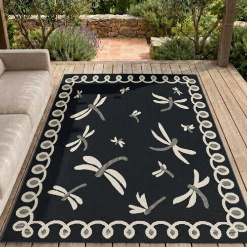 Terrace Dragonfly Black Rug