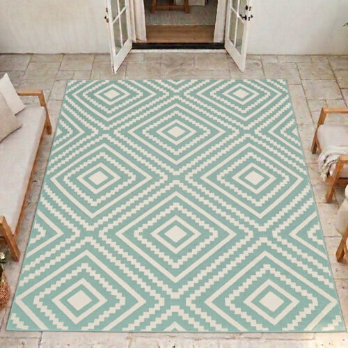 Terrace Large Diamond Aqua Rug