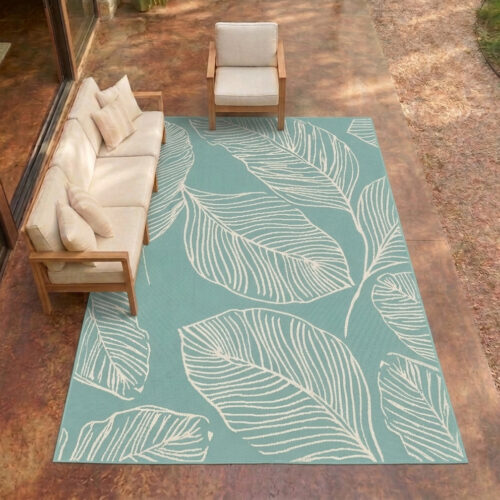 Terrace Leaf Aqua Rug
