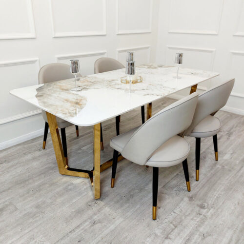 Lucien 1.8m Gold Sintered Stone Dining Table & Astra Chairs
