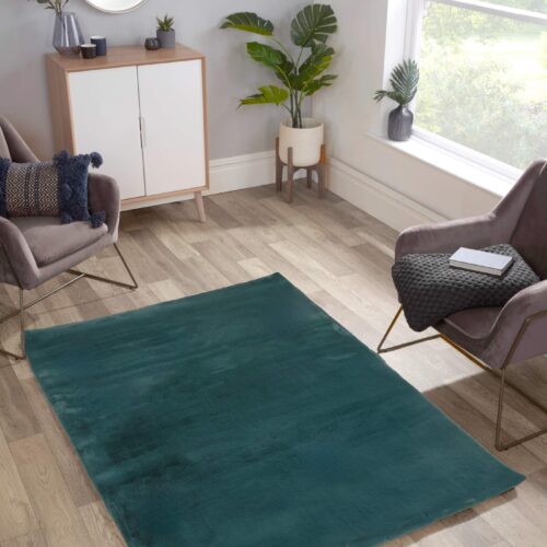 Luxe Faux Fur Rug Plain Forest Green