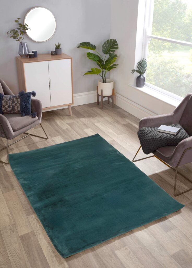 Luxe Faux Fur Rug Plain Forest Green