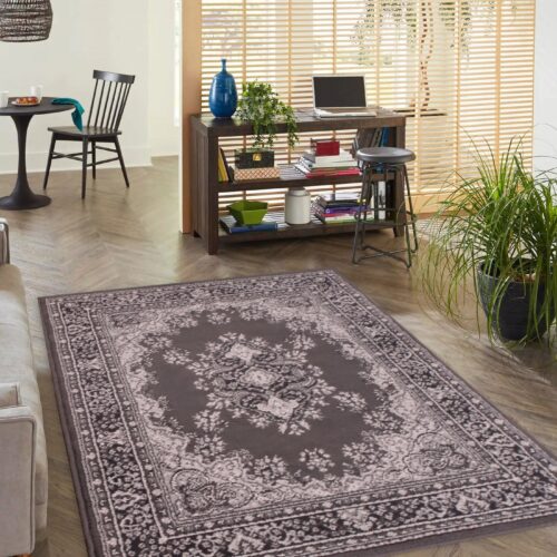 Traditional Poly Lancashire Dark Grey Rug