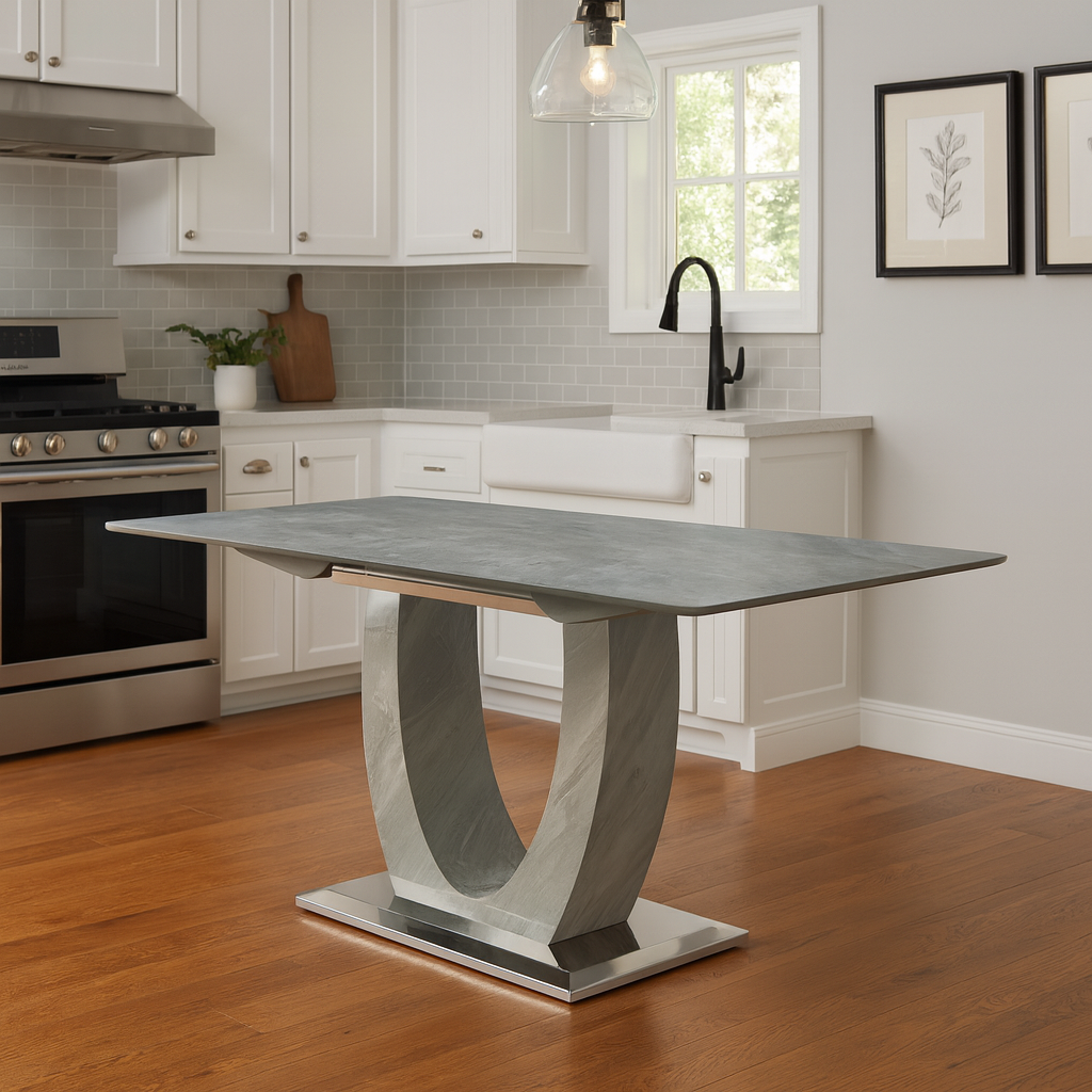 London Extending Dining Table – Grey Ceramic & Chrome