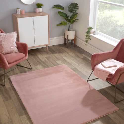 Luxe Faux Fur Rug Plain Blush