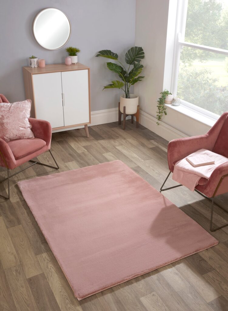 Luxe Faux Fur Rug Plain Blush