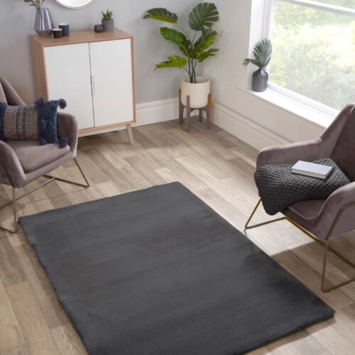 Luxe Faux Fur Rug Plain Charcoal