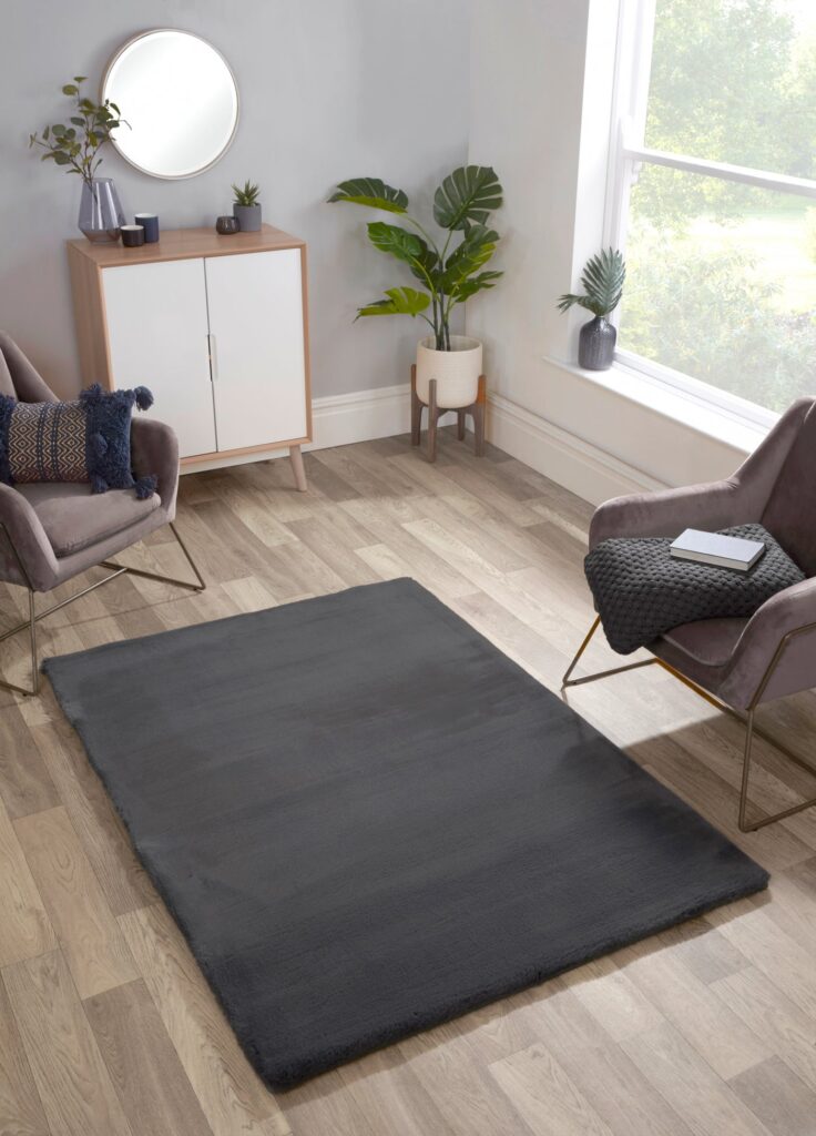 Luxe Faux Fur Rug Plain Charcoal