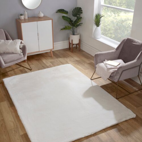 Luxe Faux Fur Rug Plain Ivory
