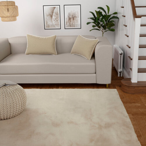 Luxe Faux Fur Rug Plain Natural