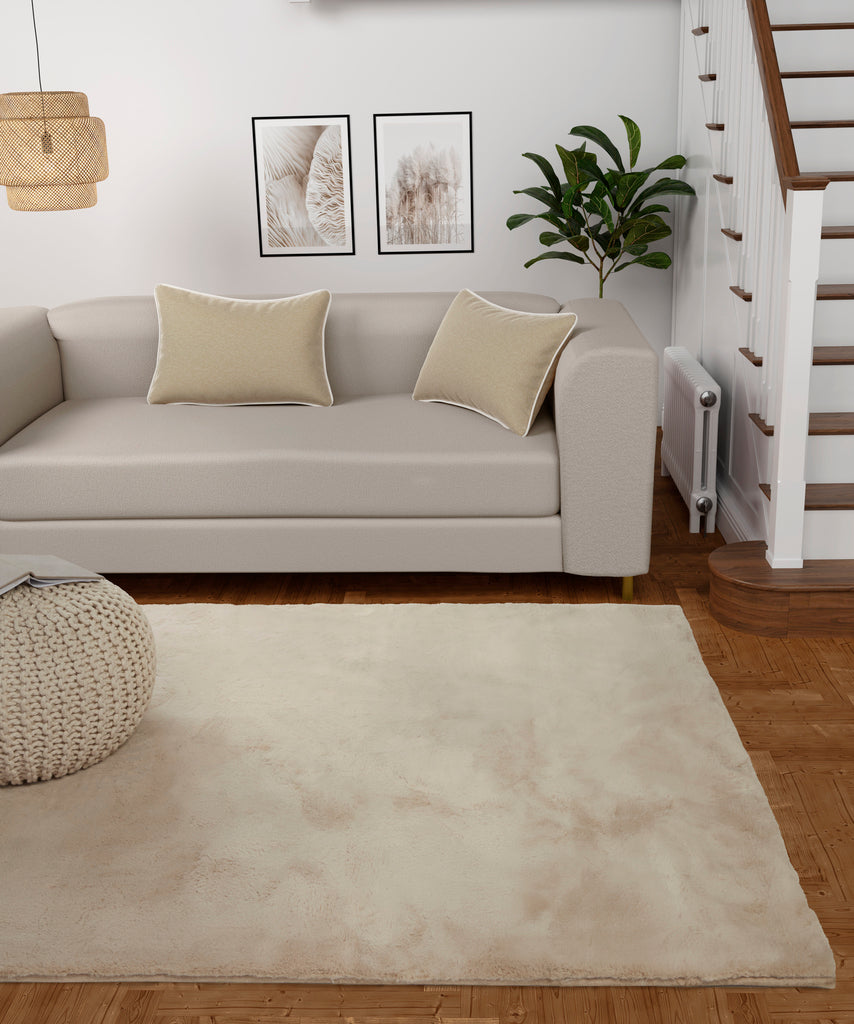 Luxe Faux Fur Rug Plain Natural