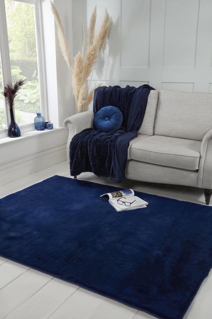 Luxe Faux Fur Rug Plain Navy