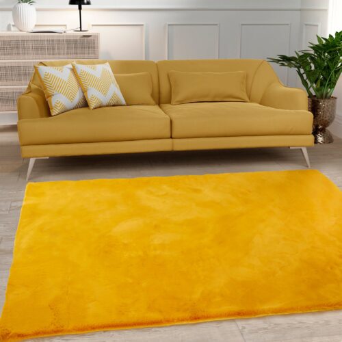 Luxe Faux Fur Rug Plain Ochre