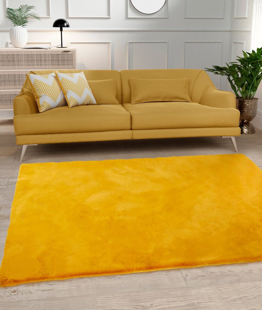 Luxe Faux Fur Rug Plain Ochre