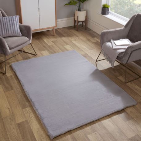 Luxe Faux Fur Rug Plain Silver