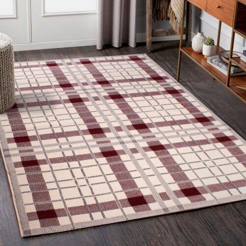 Tartan Check Cream / Red Rug